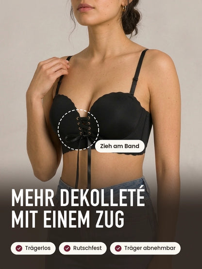 Trägerloser Push-up-BH mit Schnürung in Schwarz: mehr Dekolleté mit einem Zug