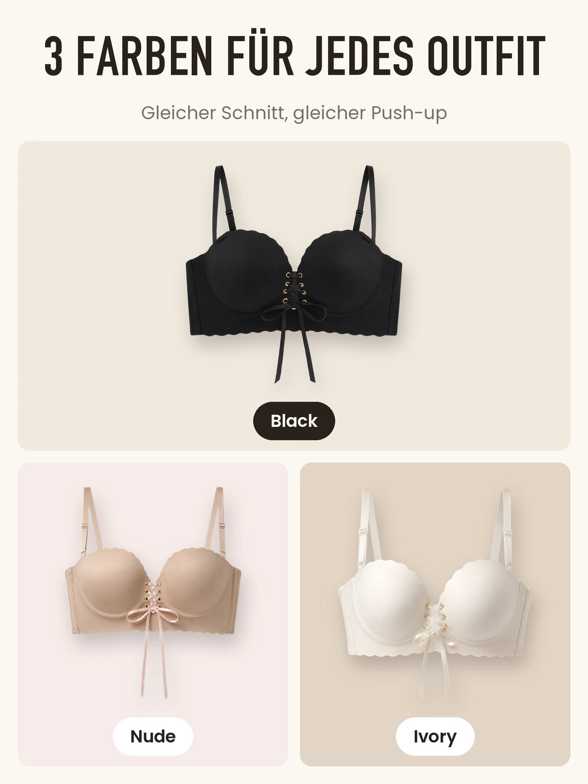 Drei Farben: Black, Nude und Ivory