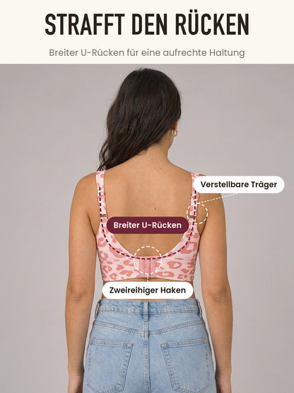 Rückenansicht mit breitem U-Rücken, Haken und verstellbaren Trägern