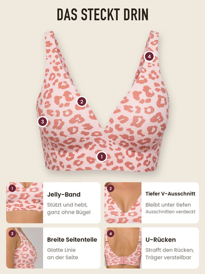 Das steckt im Jelly Bra: Jelly-Band, tiefer V-Ausschnitt, breite Seitenteile, U-Rücken