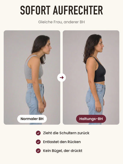 Vorher und nachher: aufrechtere Haltung mit dem Haltungs-BH