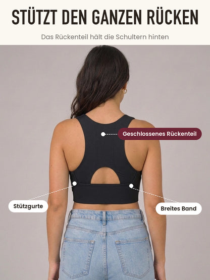 Rückenansicht mit geschlossenem Rückenteil und Stützgurten